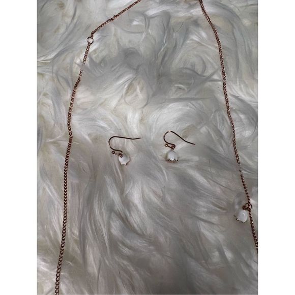NWOT Rose gold chain necklace with white bell charms with matching earrings. - Picture 2 of 4